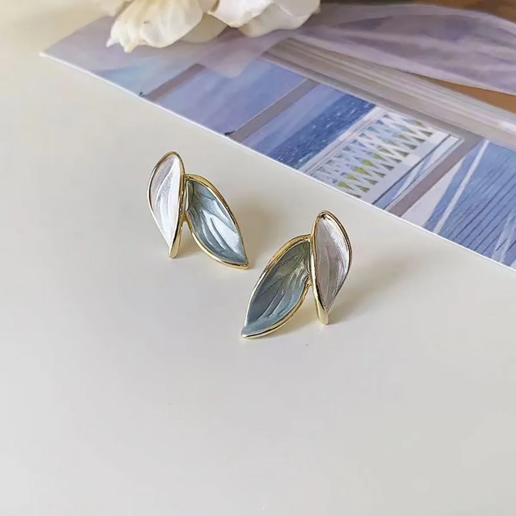 Blue White Leaf Earring Light Colors Elegant Women