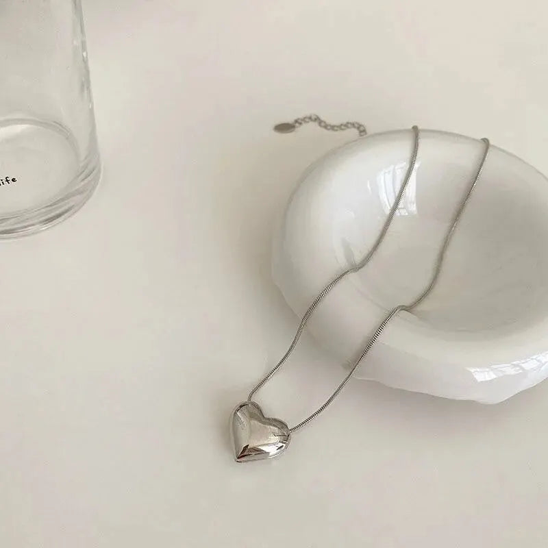 Silver Love Heart Pendant Necklace