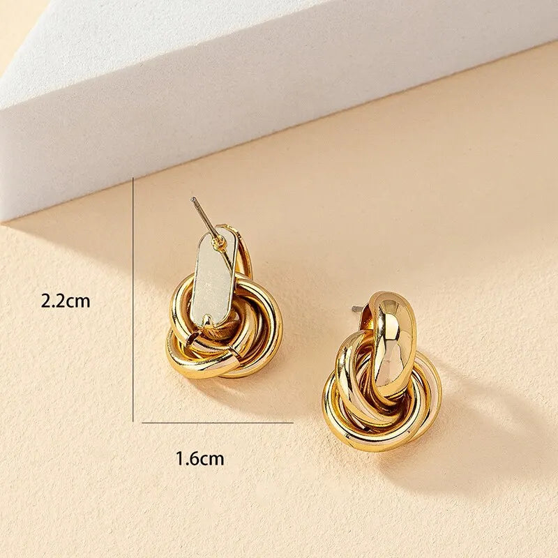 2 Pair Set Gold and Silver Color Knot Hoop Earring Set