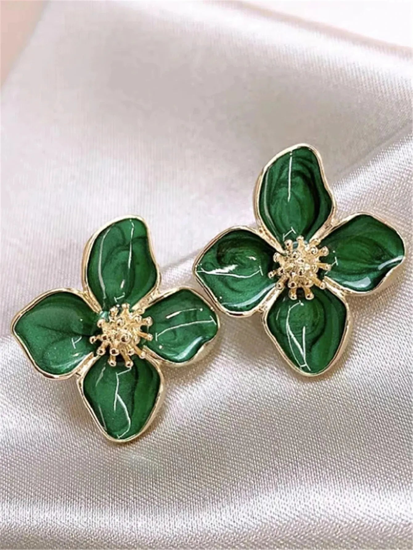 Flower Shape Green Epoxy Earrings