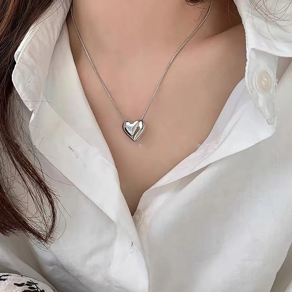 Silver Love Heart Pendant Necklace
