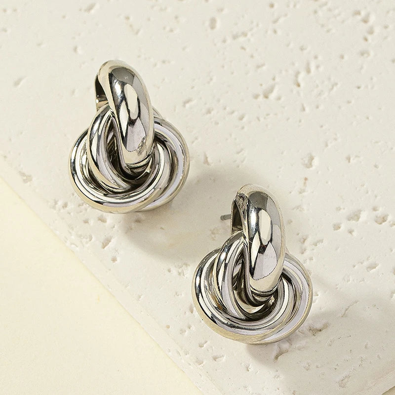 2 Pair Set Gold and Silver Color Knot Hoop Earring Set
