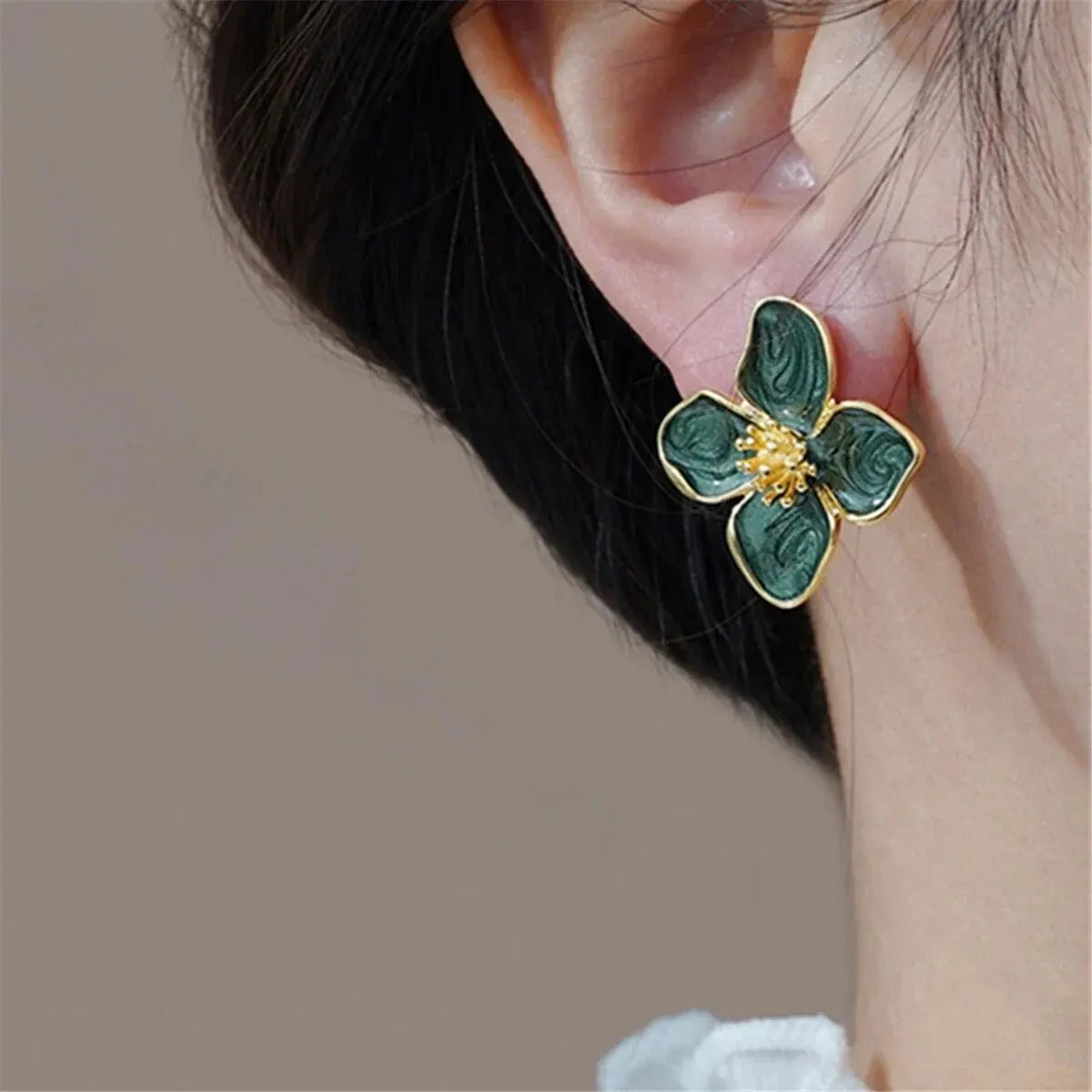 Flower Shape Green Epoxy Earrings