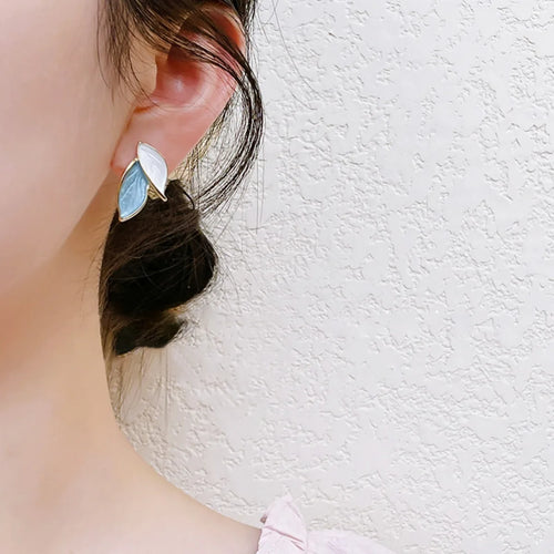 Blue White Leaf Earring Light Colors Elegant Women