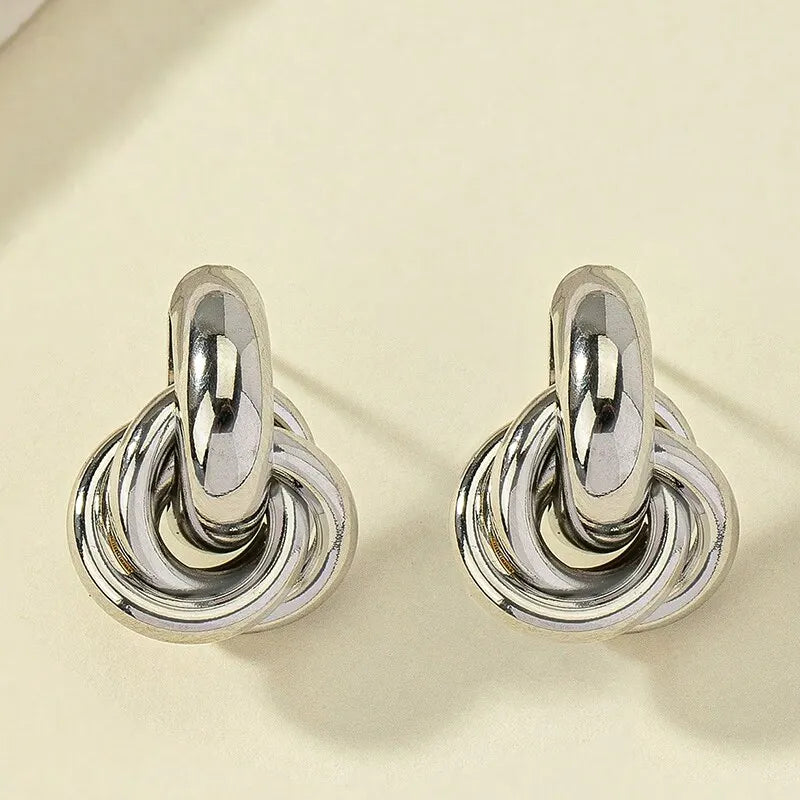 2 Pair Set Gold and Silver Color Knot Hoop Earring Set