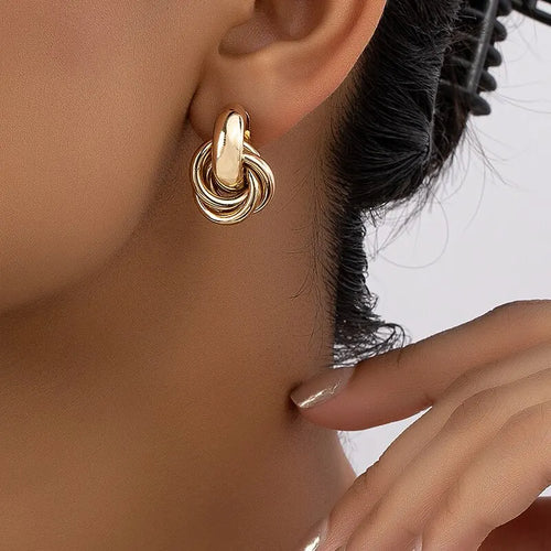 2 Pair Set Gold and Silver Color Knot Hoop Earring Set