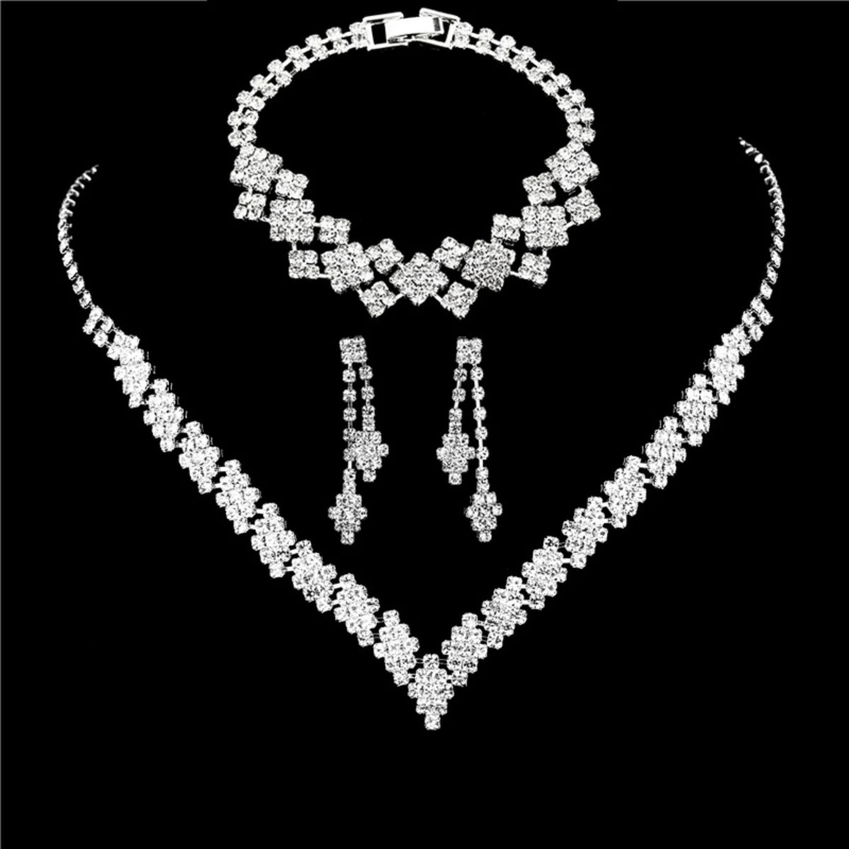 silver plated rhinestone folding tassel earrings necklace jewelry