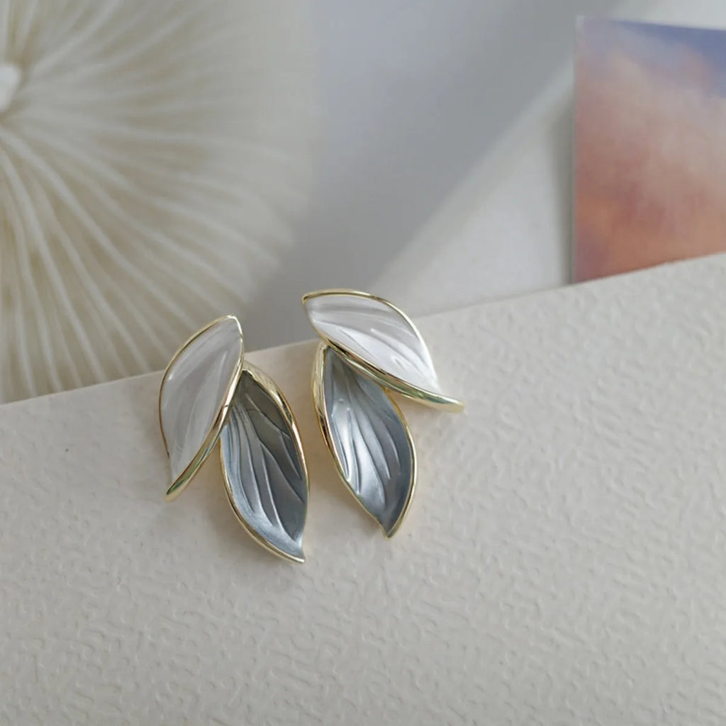 Blue White Leaf Earring Light Colors Elegant Women