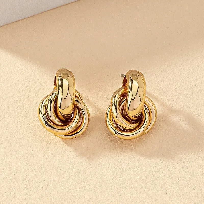 2 Pair Set Gold and Silver Color Knot Hoop Earring Set