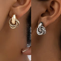 2 Pair Set Gold and Silver Color Knot Hoop Earring Set